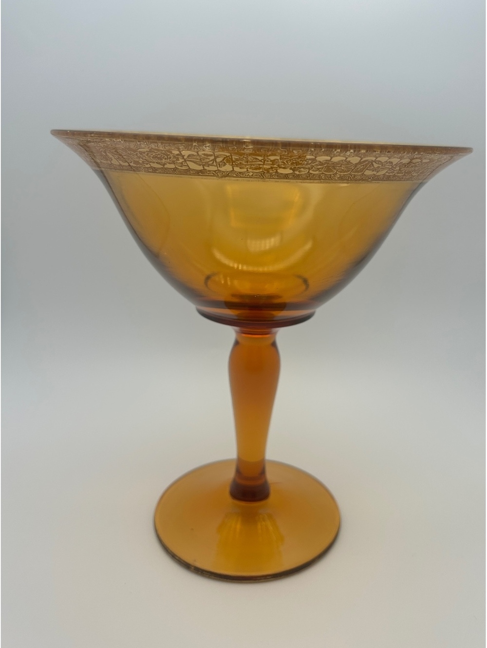 Vintage Amber Compote with Gold Gilded Rim